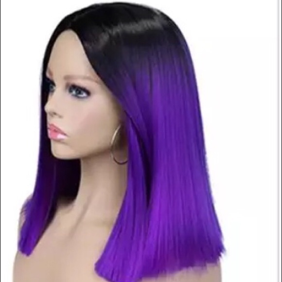 Black/ Purple straight Wig-Shoulder length - Picture 2 of 7